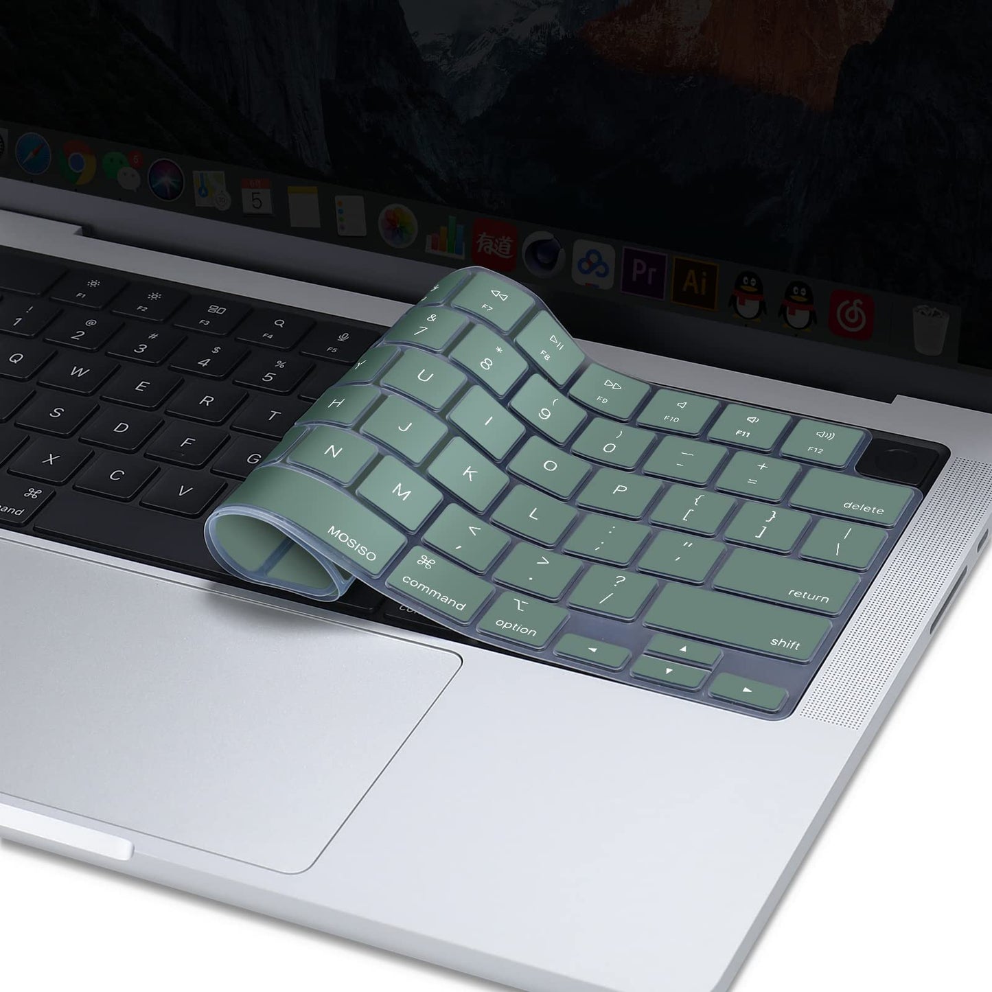 Keyboard Cover Skin For MacBook Air Pro 13 13.6 14 15.3 16 A2442 A2779 A2485 A2780 A2681 A2941 M1 M2 2021 to V324-A2681-KEY-DGREEN