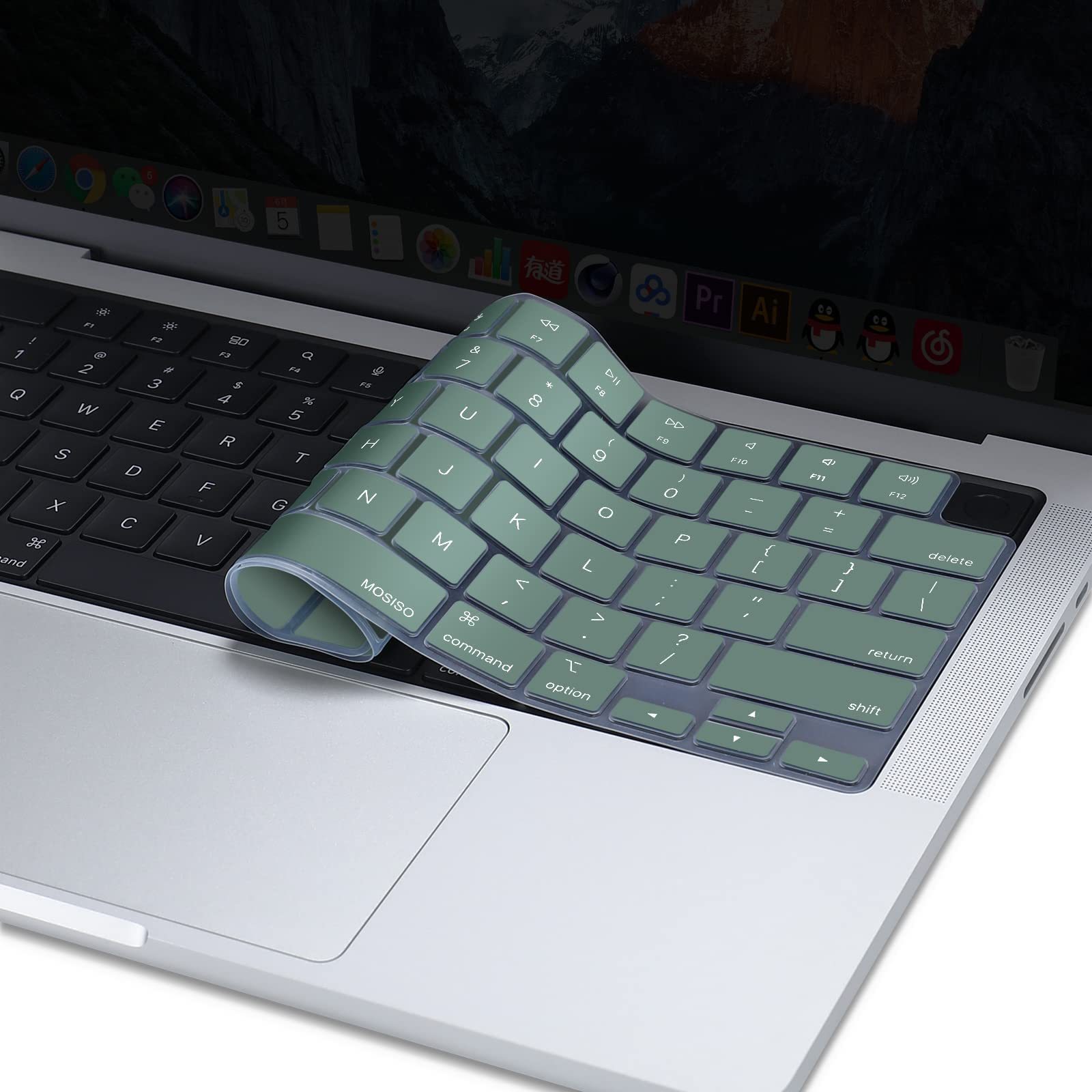 Keyboard Cover Skin For MacBook Air Pro 13 13.6 14 15.3 16 A2442 A2779 A2485 A2780 A2681 A2941 M1 M2 2021 to V324-A2681-KEY-DGREEN