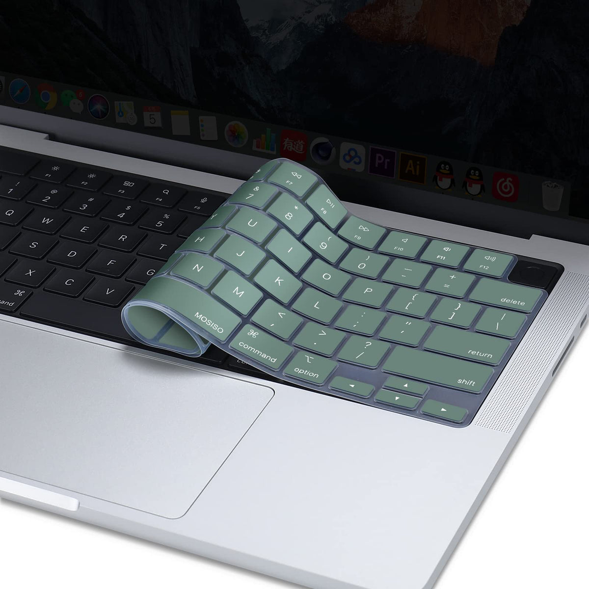 Keyboard Cover Skin For MacBook Air Pro 13 13.6 14 15.3 16 A2442 A2779 A2485 A2780 A2681 A2941 M1 M2 2021 to V324-A2681-KEY-DGREEN