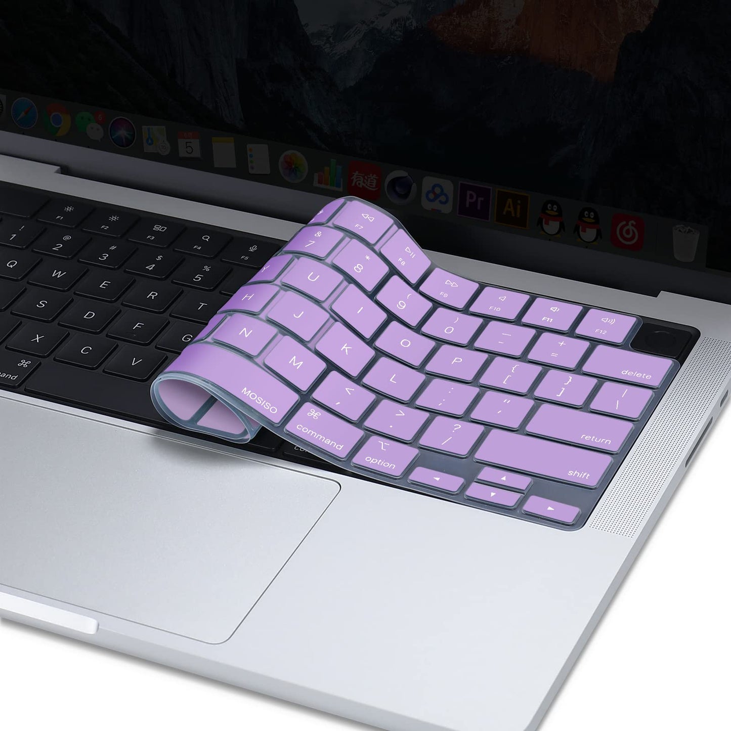 Keyboard Cover Skin For MacBook Air Pro 13 13.6 14 15.3 16 A2442 A2779 A2485 A2780 A2681 A2941 M1 M2 2021 to V324-A2681-KEY-PURPLE