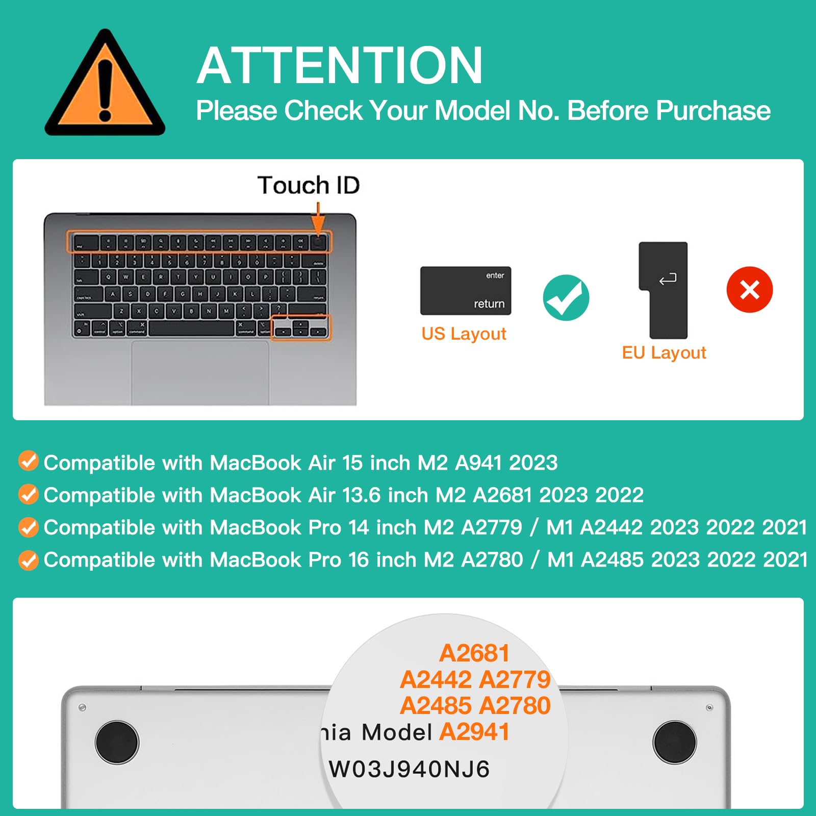 Keyboard Cover Skin For MacBook Air Pro 13 13.6 14 15.3 16 A2442 A2779 A2485 A2780 A2681 A2941 M1 M2 2021 to V324-A2681-KEY-TB