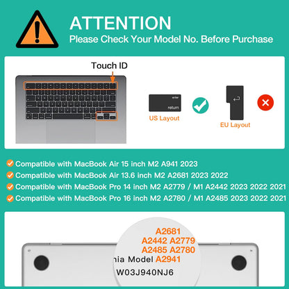 Keyboard Cover Skin For MacBook Air Pro 13 13.6 14 15.3 16 A2442 A2779 A2485 A2780 A2681 A2941 M1 M2 2021 to V324-A2681-KEY-TB