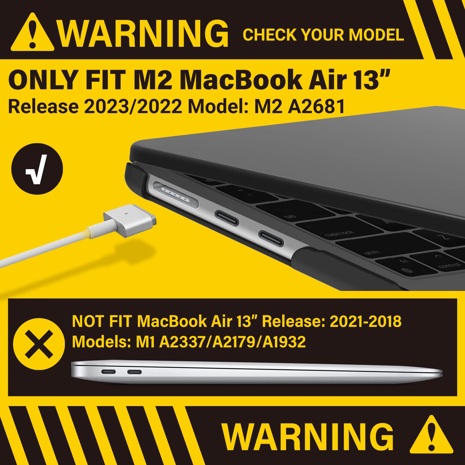 Suitable for 2023 2022 MacBook Air 13 inch case M2 Model A2681 Hard Shell Case Keyboard Cover Black V324-A2681-M-BLACK