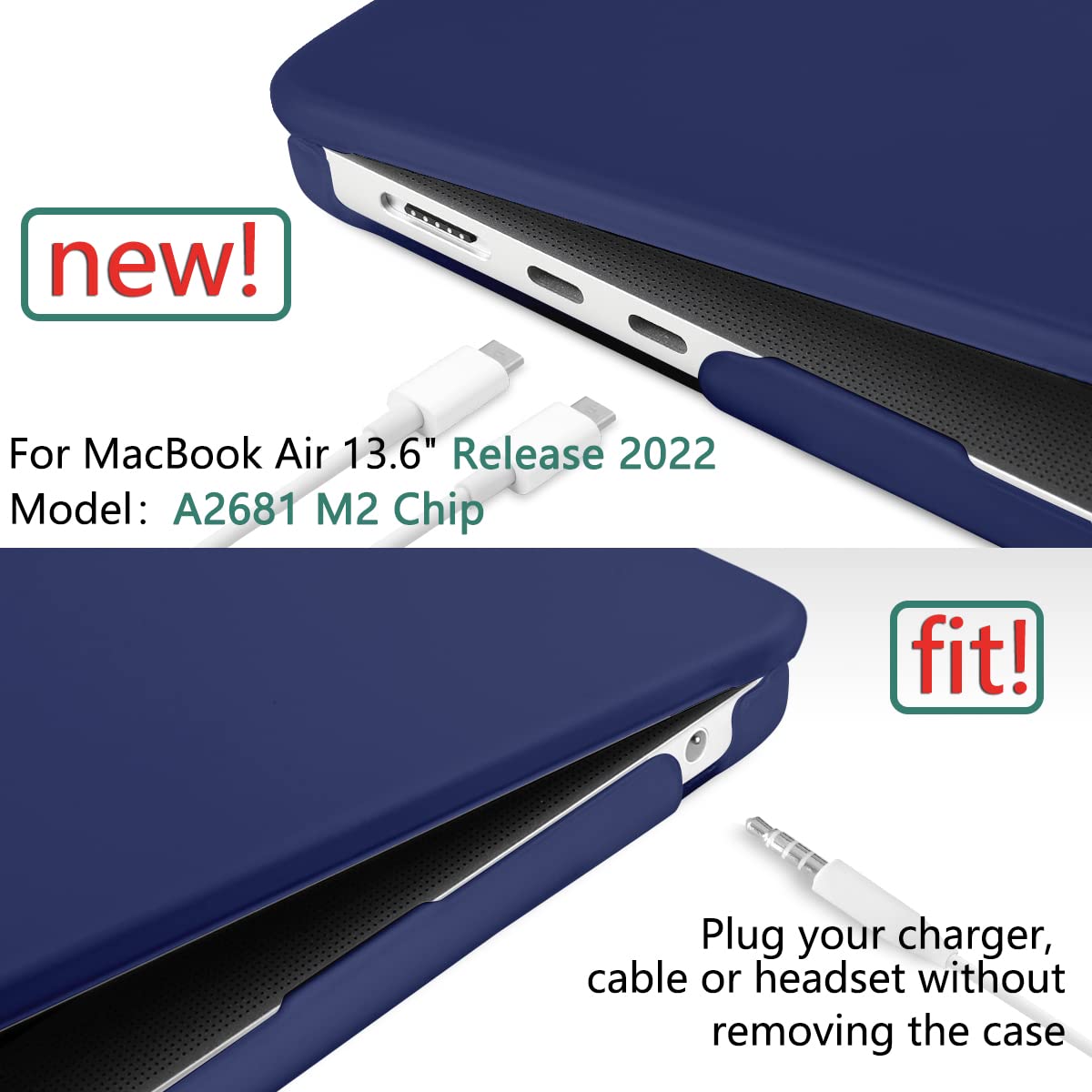 Suitable for 2023 2022 MacBook Air 13 inch case M2 Model A2681 Hard Shell Case Keyboard Cover Blue V324-A2681-M-BLUE