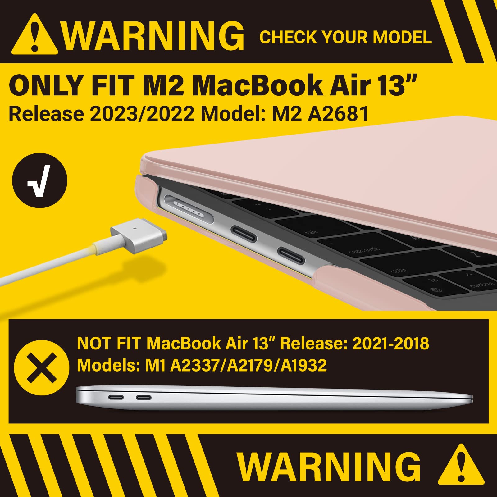 Suitable for 2023 2022 MacBook Air 13 inch case M2 Model A2681 Hard Shell Case Keyboard Cover Sold Pink V324-A2681-M-BPINK