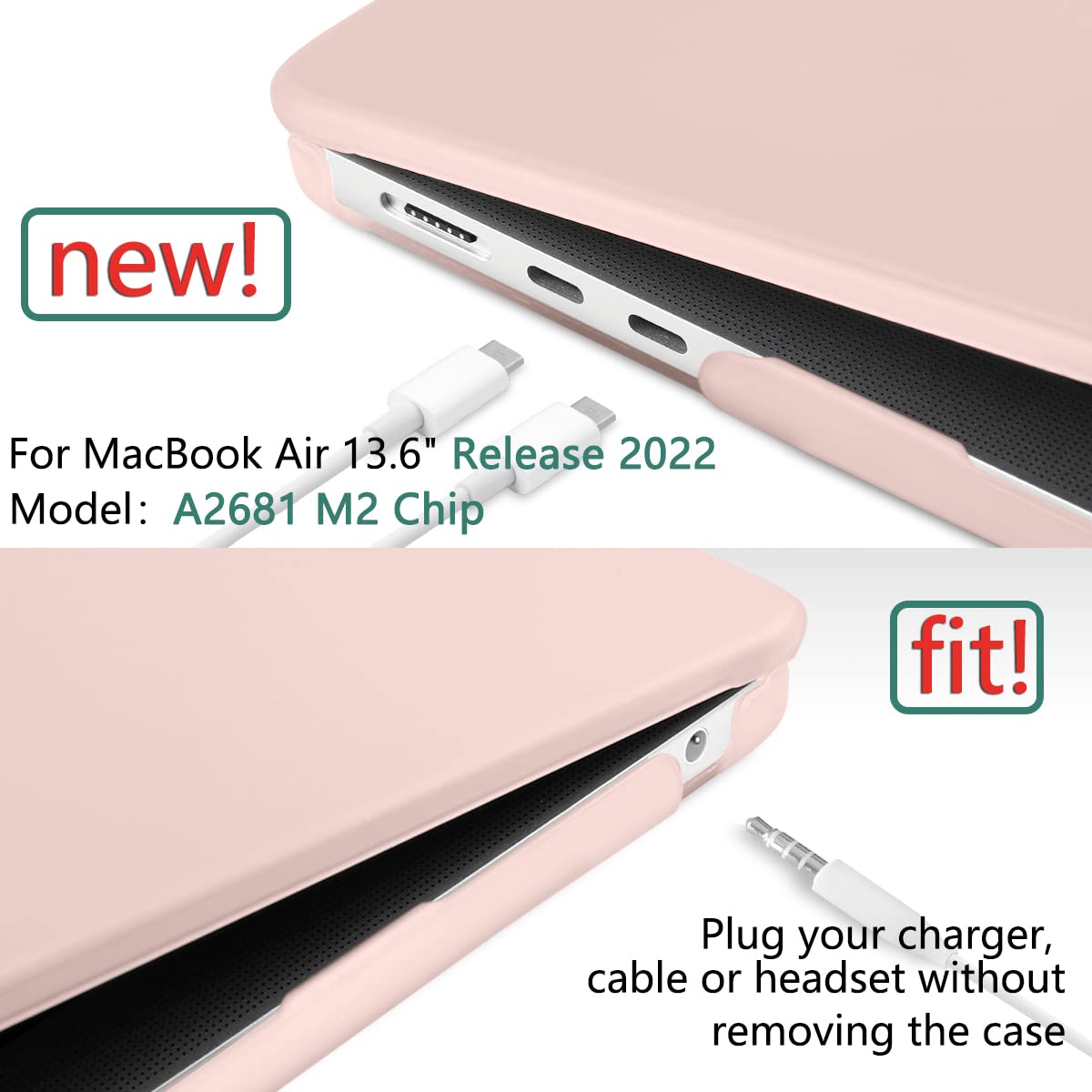 Suitable for 2023 2022 MacBook Air 13 inch case M2 Model A2681 Hard Shell Case Keyboard Cover Sold Pink V324-A2681-M-BPINK