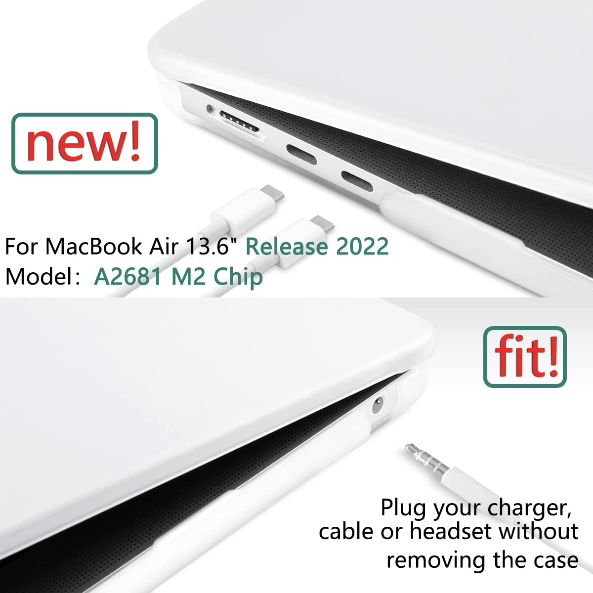 Suitable for 2023 2022 MacBook Air 13 inch case M2 Model A2681 Hard Shell Case Keyboard Cover White V324-A2681-M-CLEAR