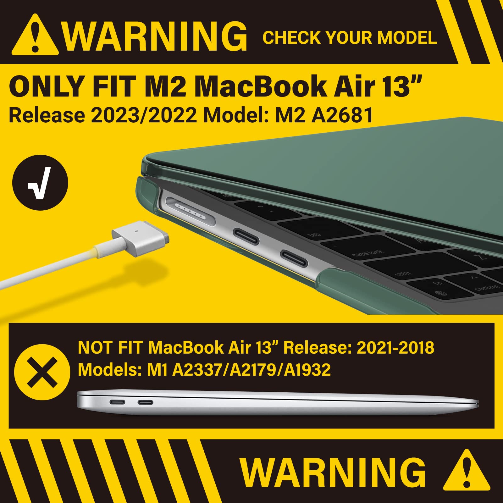 Suitable for 2023 2022 MacBook Air 13 inch case M2 Model A2681 Hard Shell Case Keyboard Cover Midnight Green V324-A2681-M-DGREEN