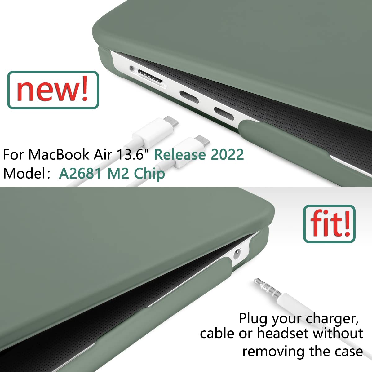 Suitable for 2023 2022 MacBook Air 13 inch case M2 Model A2681 Hard Shell Case Keyboard Cover Midnight Green V324-A2681-M-DGREEN