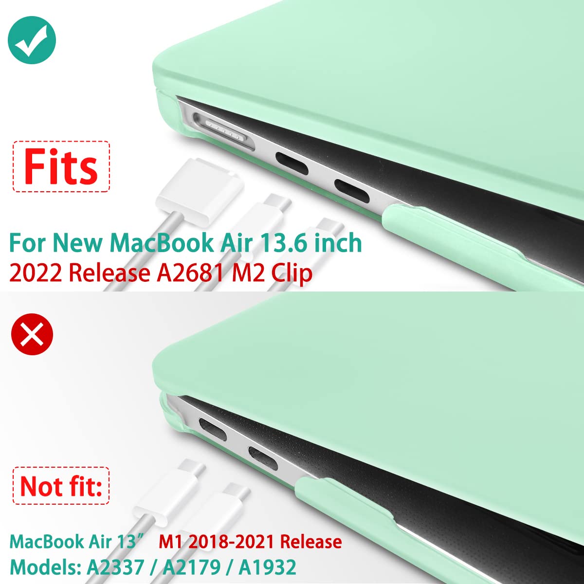 Suitable for 2023 2022 MacBook Air 13 inch case M2 Model A2681 Hard Shell Case Keyboard Cover Green V324-A2681-M-GREEN