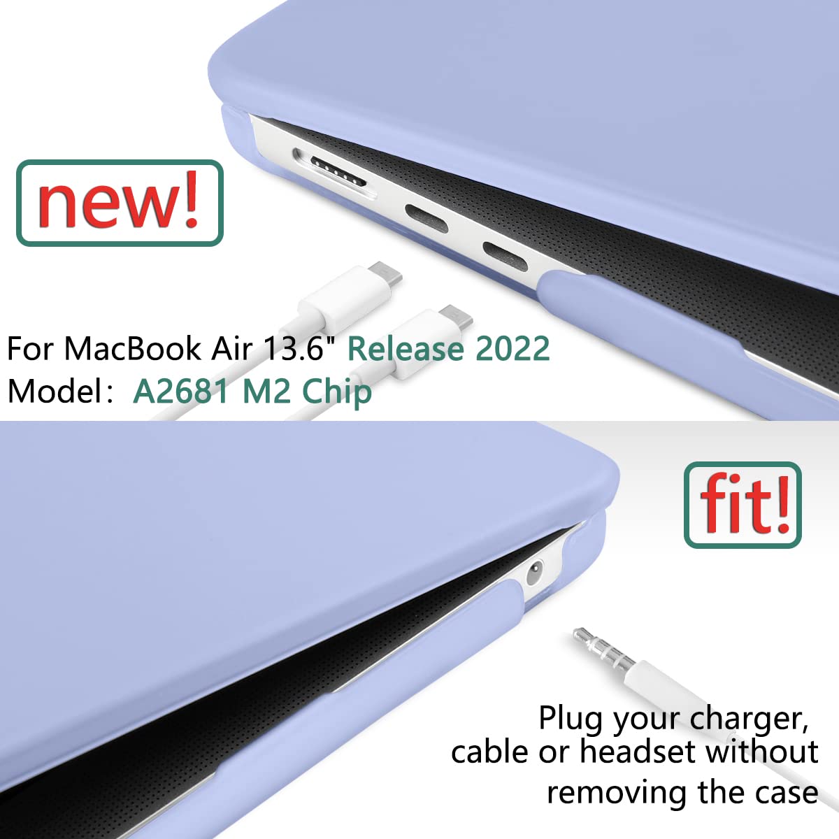 Suitable for 2023 2022 MacBook Air 13 inch case M2 Model A2681 Hard Shell Case Keyboard Cover V324-A2681-M-LAVER