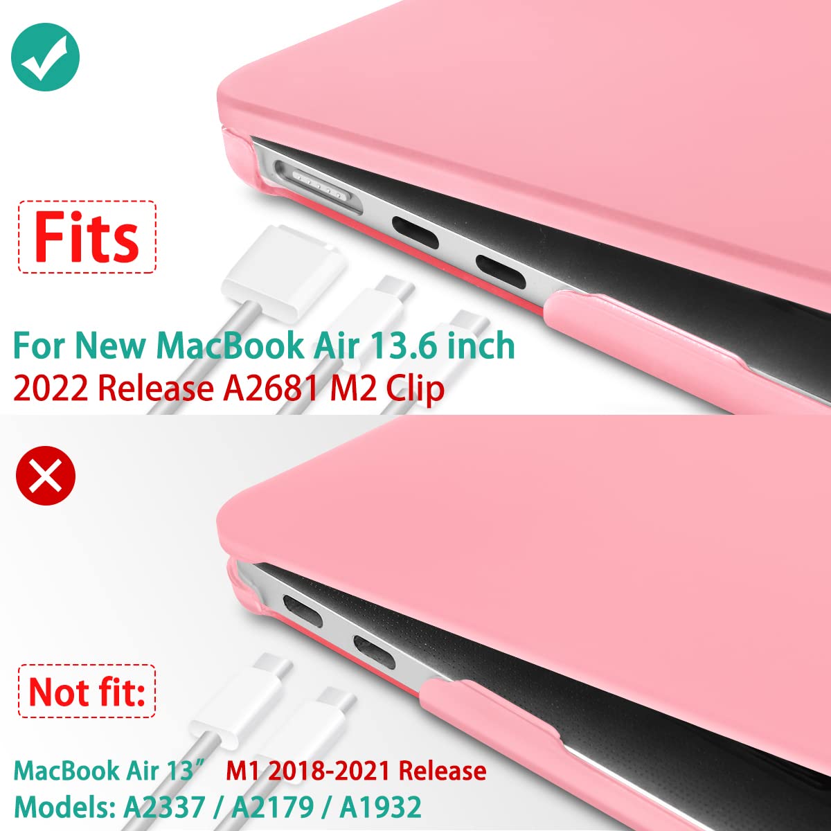 Suitable for 2023 2022 MacBook Air 13 inch case M2 Model A2681 Hard Shell Case Keyboard Cover Pink V324-A2681-M-PINK