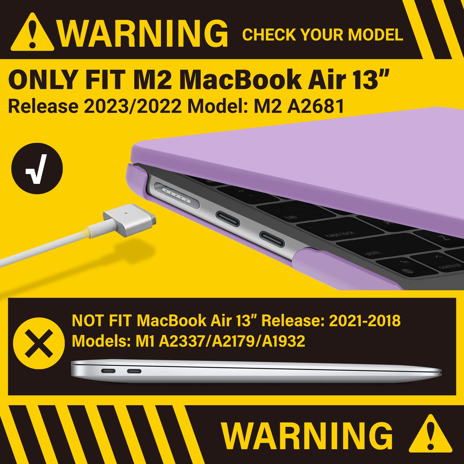 Suitable for 2023 2022 MacBook Air 13 inch case M2 Model A2681 Hard Shell Case Keyboard Cover Purple V324-A2681-M-PURPLE
