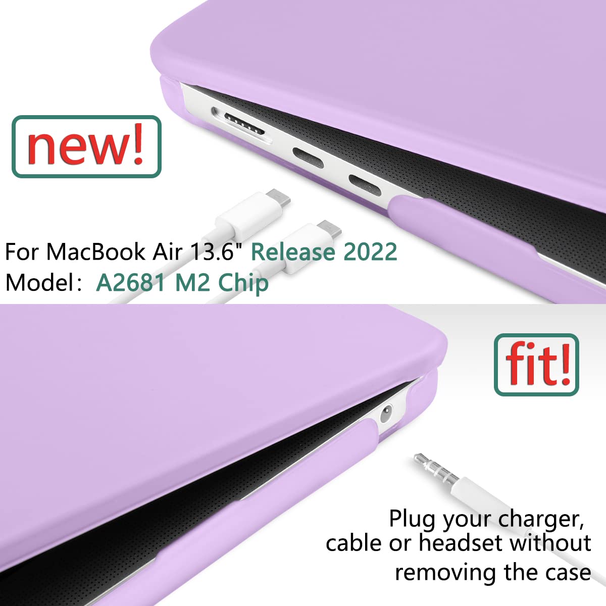 Suitable for 2023 2022 MacBook Air 13 inch case M2 Model A2681 Hard Shell Case Keyboard Cover Purple V324-A2681-M-PURPLE