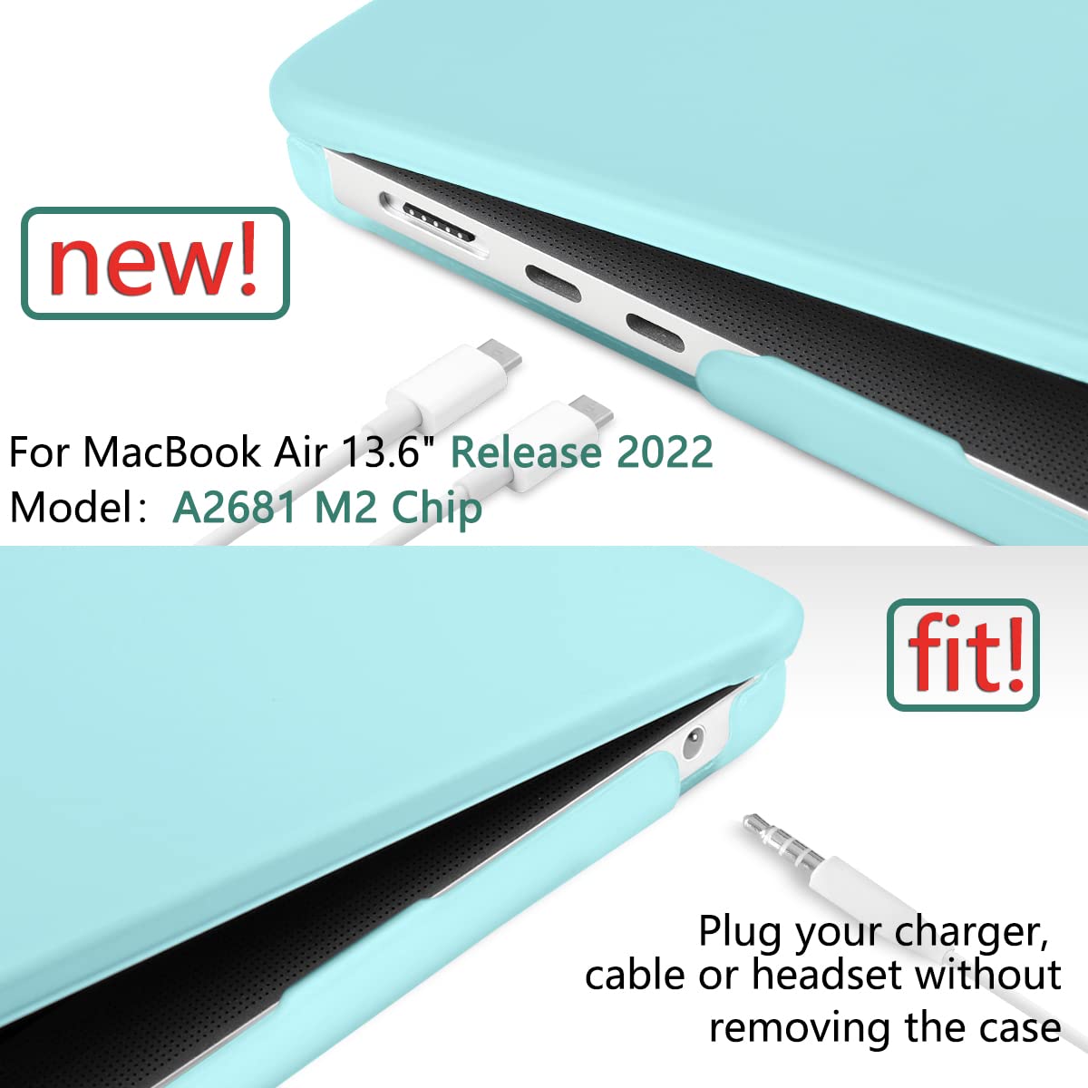 Suitable for 2023 2022 MacBook Air 13 inch case M2 Model A2681 Hard Shell Case Keyboard Cover Turquoise V324-A2681-M-TB