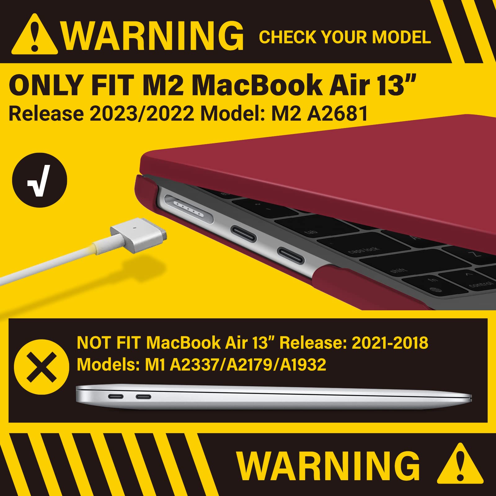 Suitable for 2023 2022 MacBook Air 13 inch case M2 Model A2681 Hard Shell Case Keyboard Cover Wine Red V324-A2681-M-WR