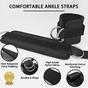 2x Adjustable Ankle Straps for Cable Machines D-Rings Gym Cuff Kickbacks Glute Workouts Leg Extensions Straps V324-ANKPRO-BK