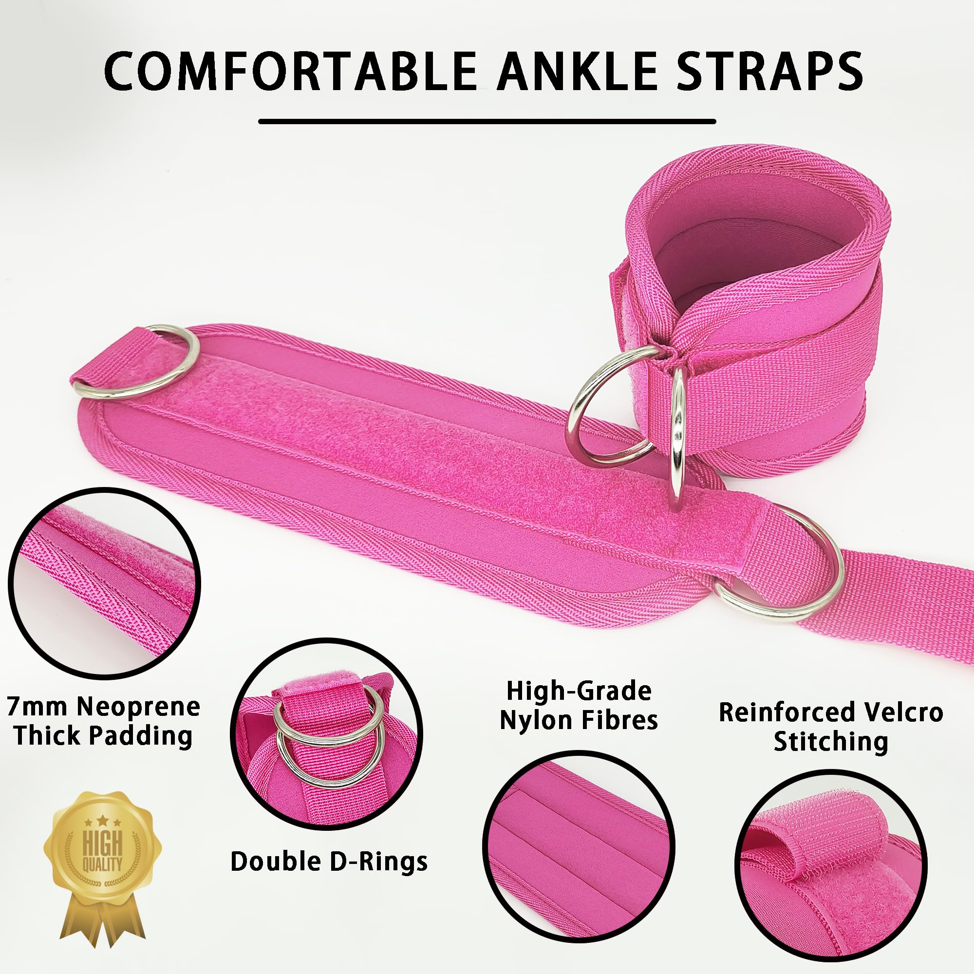 2x Adjustable Ankle Straps for Cable Machines D-Rings Gym Cuff Kickbacks Glute Workouts Leg Extensions Straps V324-ANKPRO-PK