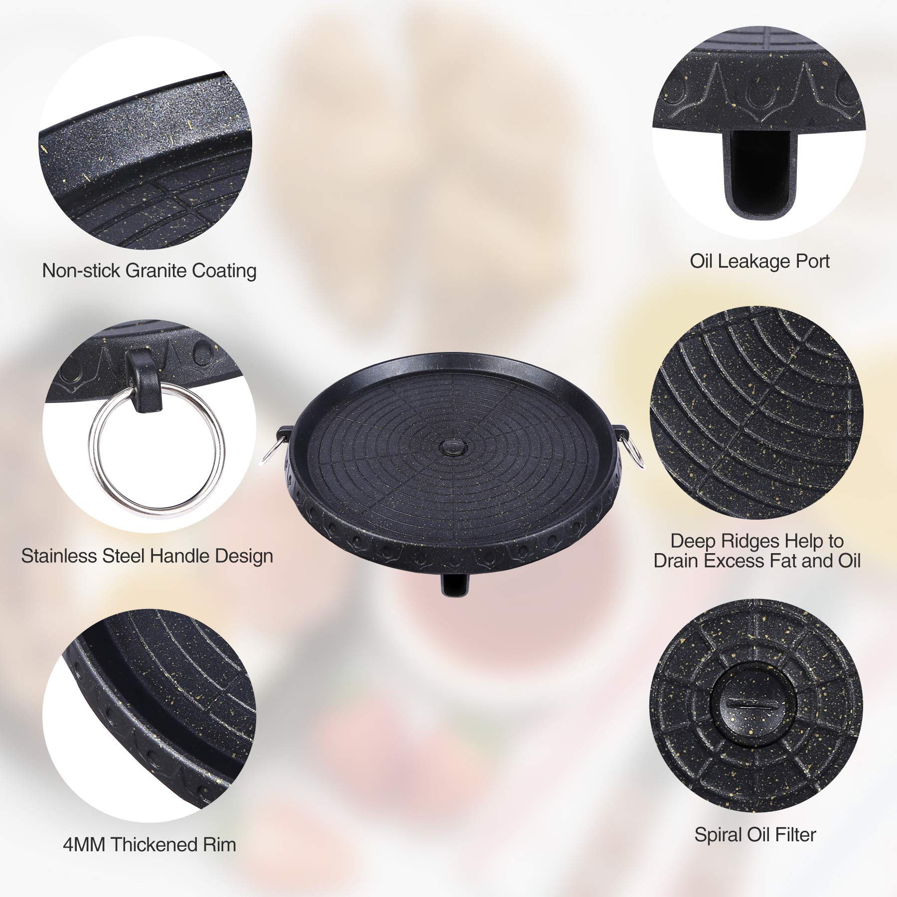 Korean BBQ Grill Pan Non-Stick Smokeless Stovetop BBQ Grill Plate Indoor Outdoor V324-BBPLATE