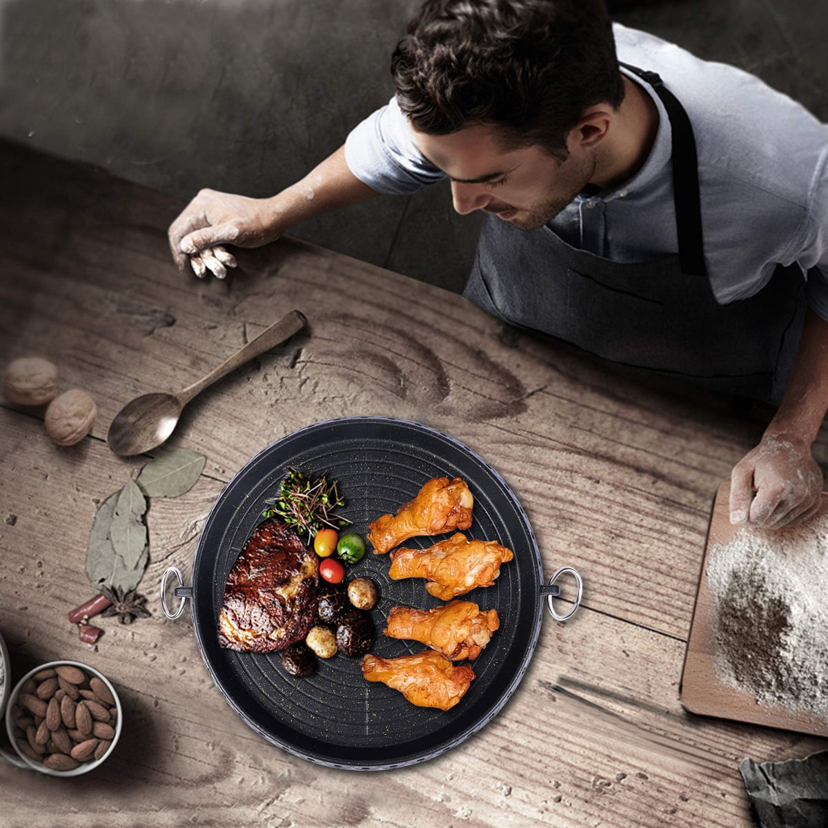Korean BBQ Grill Pan Non-Stick Smokeless Stovetop BBQ Grill Plate Indoor Outdoor V324-BBPLATE