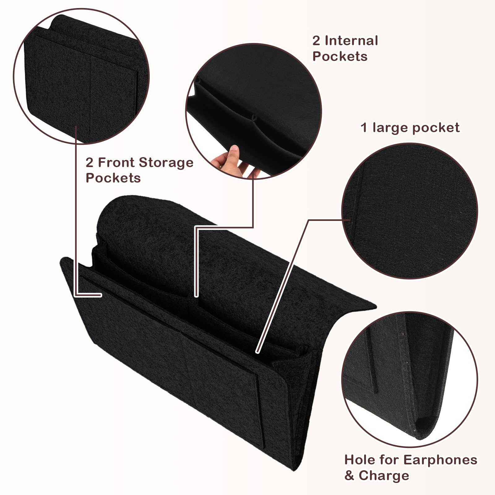 Bed Organiser Bedside Caddy Sofa Organiserd Book Magazines Organiser Black V324-BEDSIDESTOR-BLACK