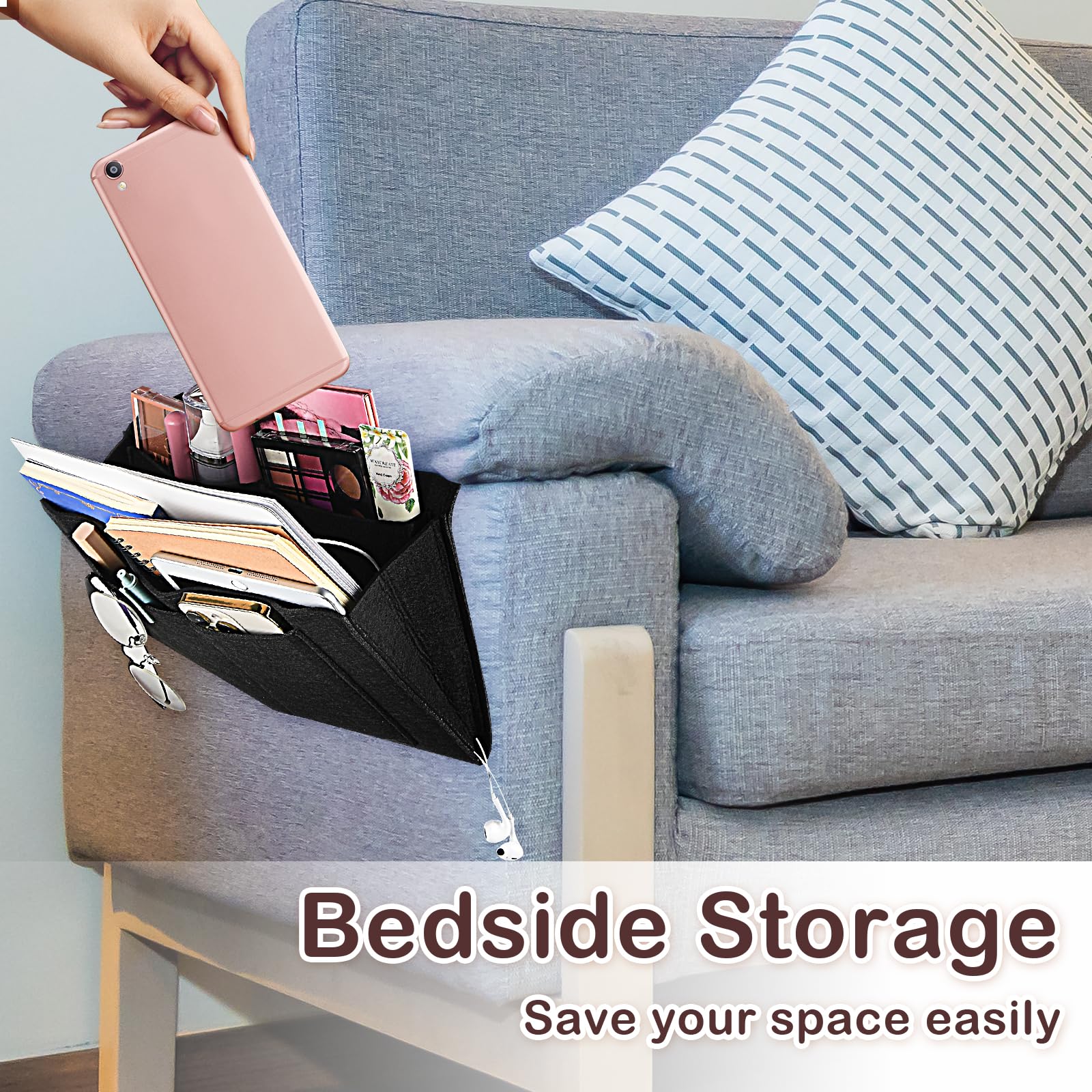 Bed Organiser Bedside Caddy Sofa Organiserd Book Magazines Organiser Black V324-BEDSIDESTOR-BLACK