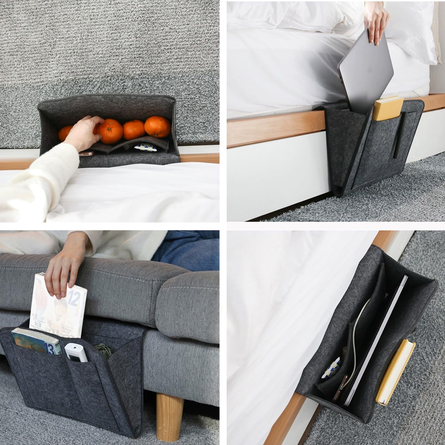 Bed Organiser Bed Caddy Sofa Organiser Bedside Organiser Book Magazines Organiser Dark Grey V324-BEDSIDESTOR-GREY