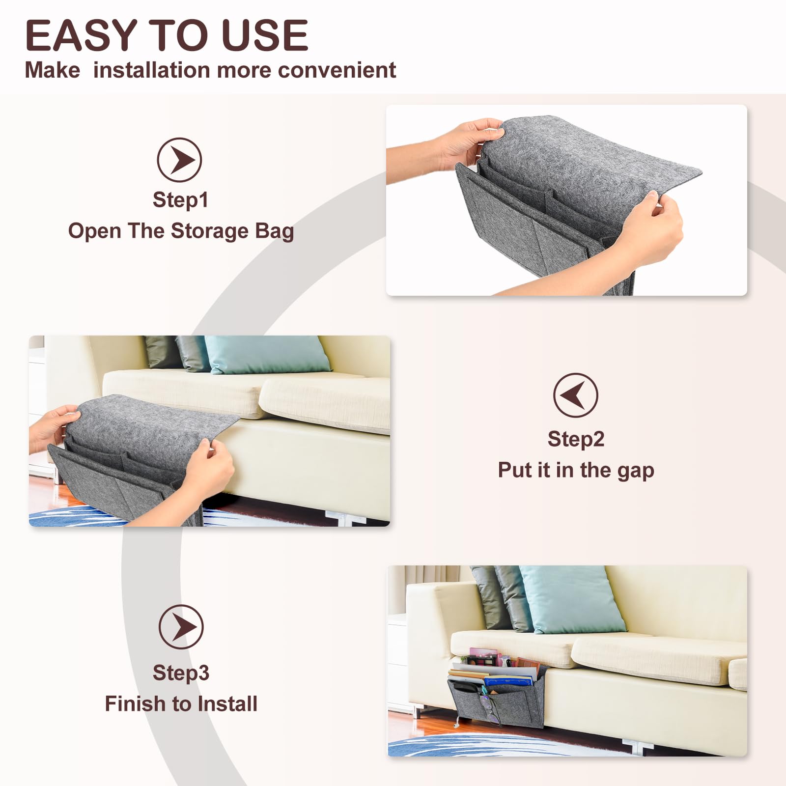 Bed Organiser Bed Caddy Sofa Organiser Bedside Organiser Book Magazines Organiser Grey V324-BEDSIDESTOR-LGREY
