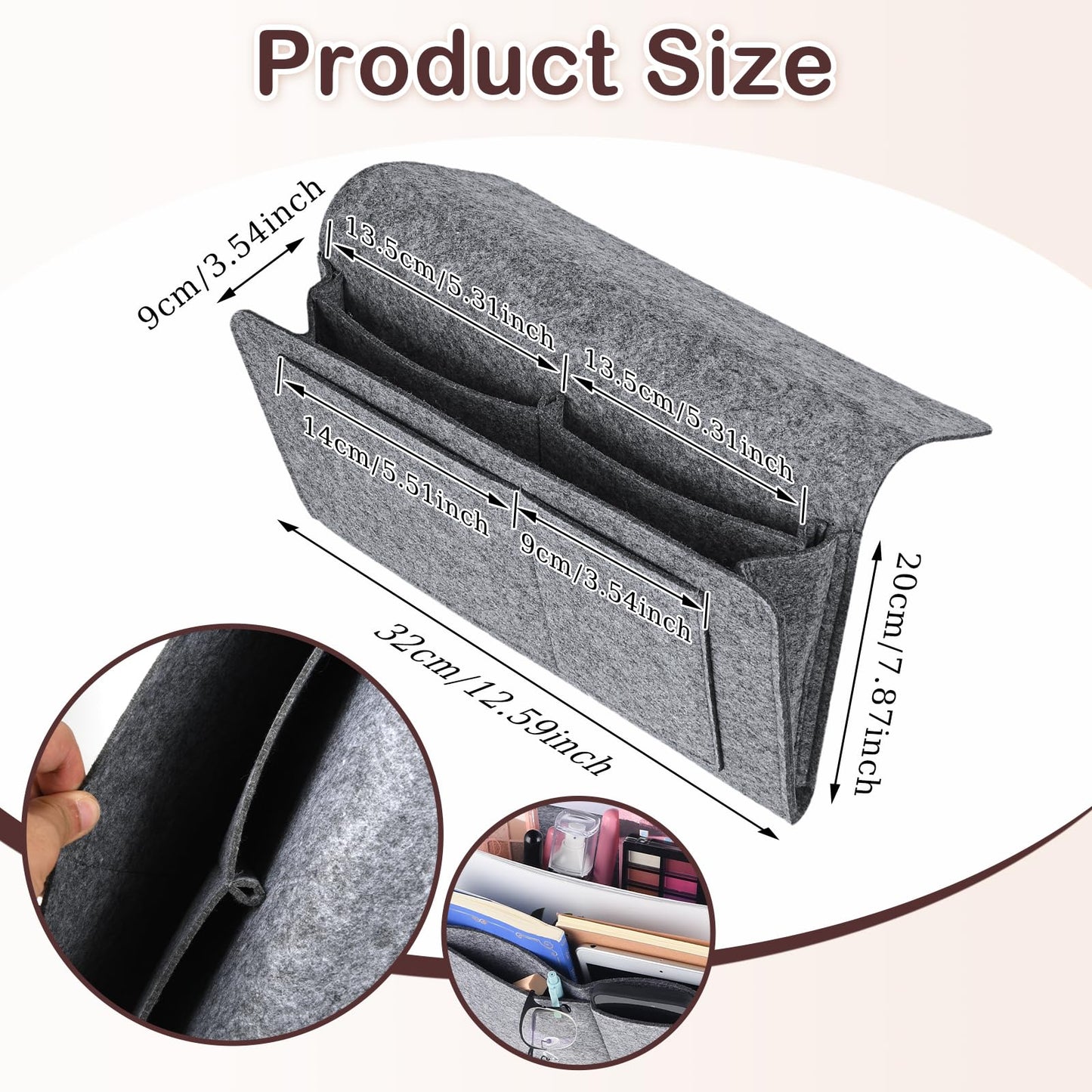 Bed Organiser Bed Caddy Sofa Organiser Bedside Organiser Book Magazines Organiser Grey V324-BEDSIDESTOR-LGREY