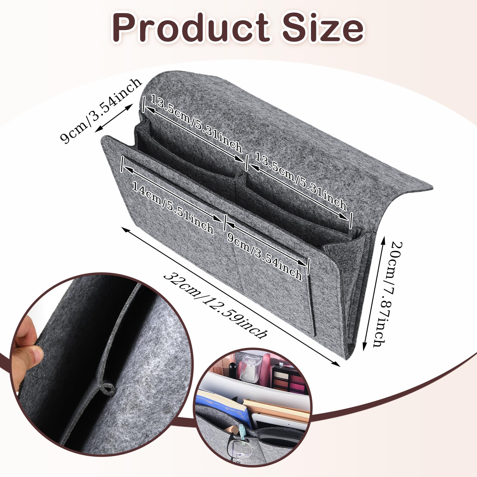 Bed Organiser Bed Caddy Sofa Organiser Bedside Organiser Book Magazines Organiser Grey V324-BEDSIDESTOR-LGREY