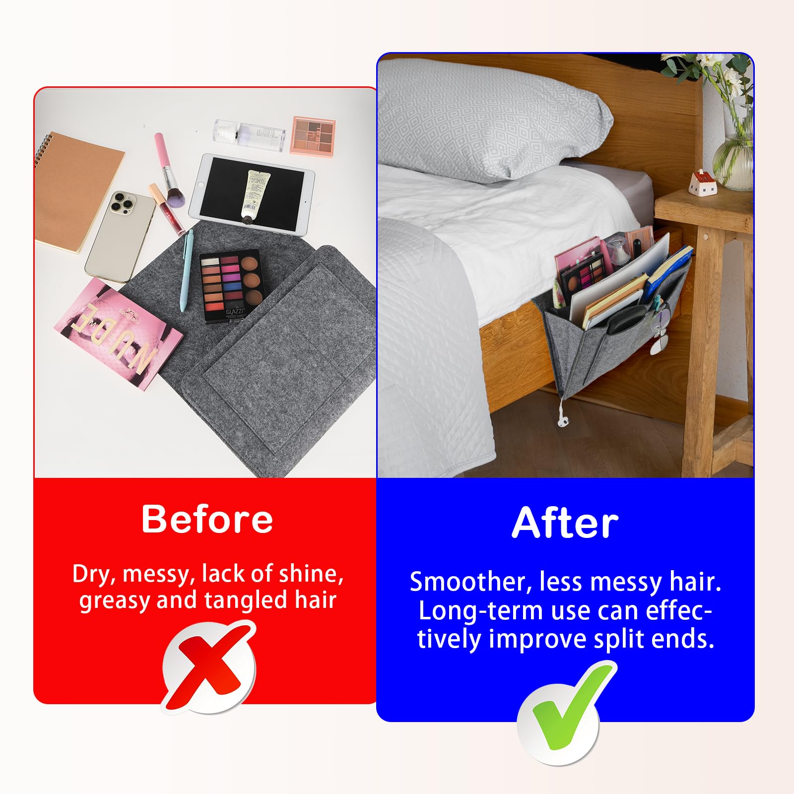 Bed Organiser Bed Caddy Sofa Organiser Bedside Organiser Book Magazines Organiser Grey V324-BEDSIDESTOR-LGREY