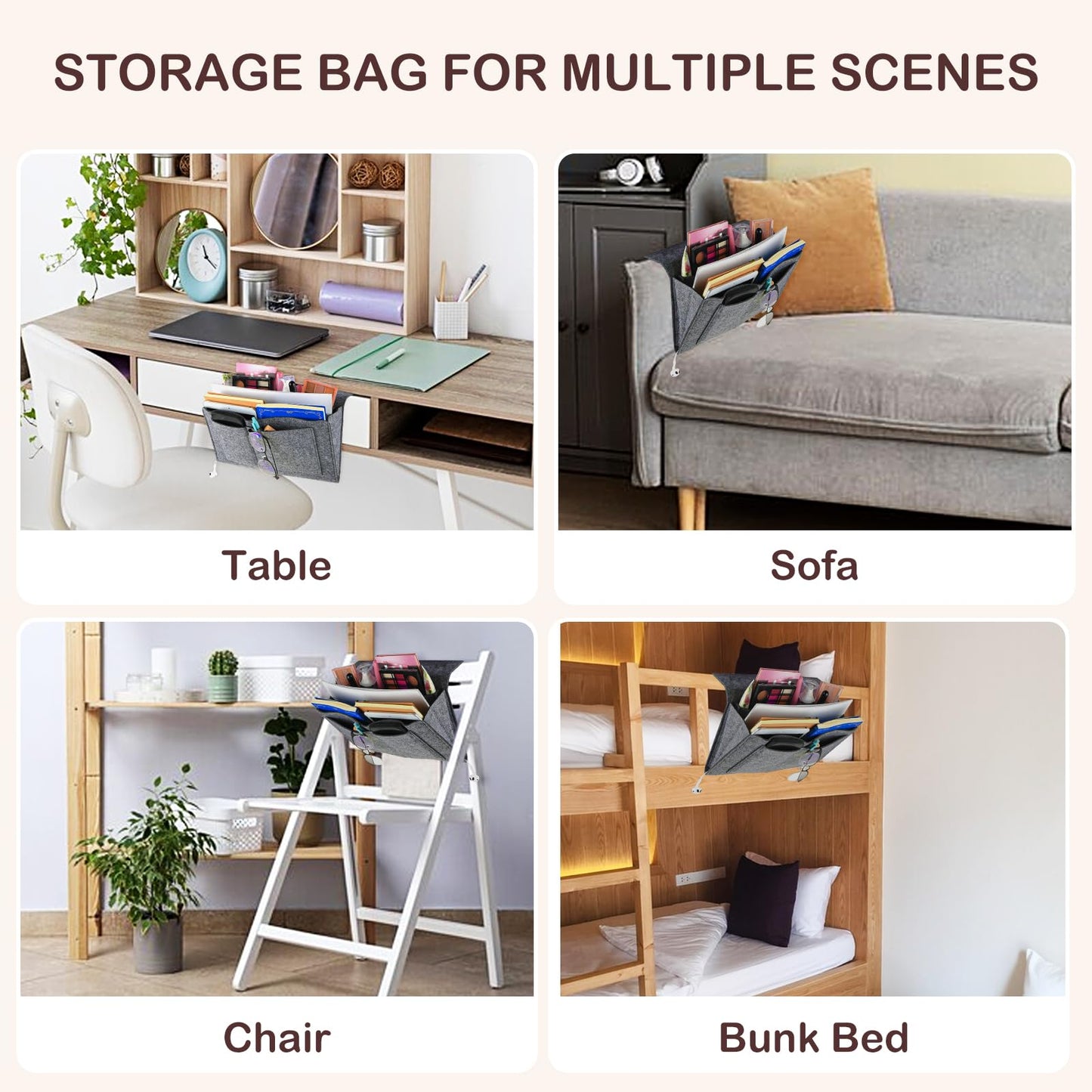 Bed Organiser Bed Caddy Sofa Organiser Bedside Organiser Book Magazines Organiser Grey V324-BEDSIDESTOR-LGREY
