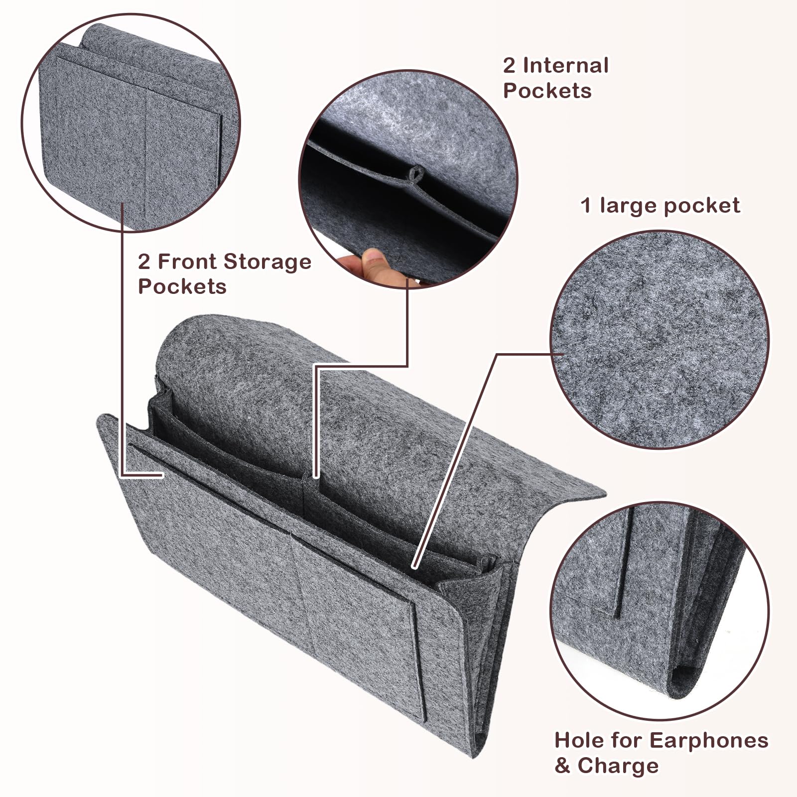 Bed Organiser Bed Caddy Sofa Organiser Bedside Organiser Book Magazines Organiser Grey V324-BEDSIDESTOR-LGREY