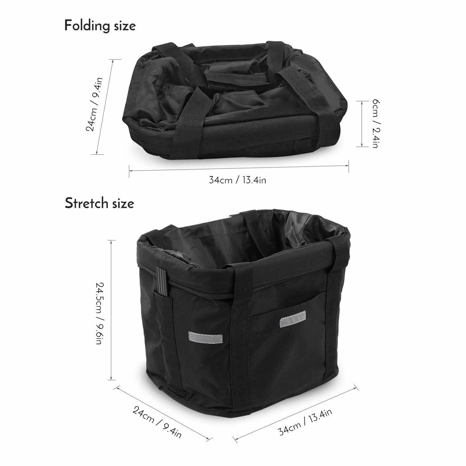 Bike Basket Folding Cat Dog Carrier Bicycle Handlebar Bag Quick Release Detachable Storage Basket V324-BKBASKET-BK