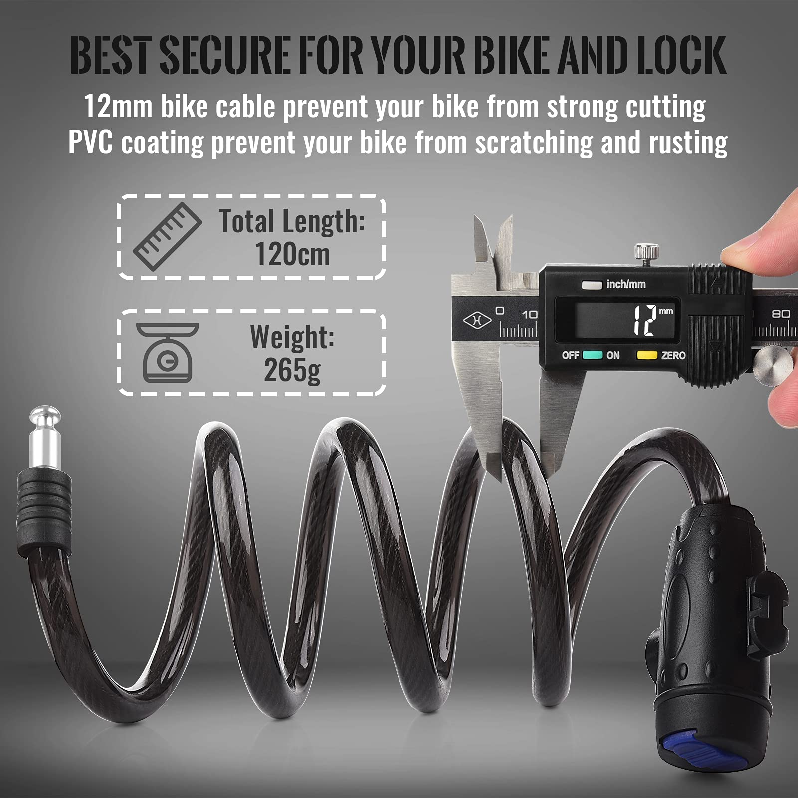 1.2m 2 Keys Bicycle Lock Bike Cable Locks Motorcycle Lock Mounting Bracket Scooter Lock V324-BKLOCK