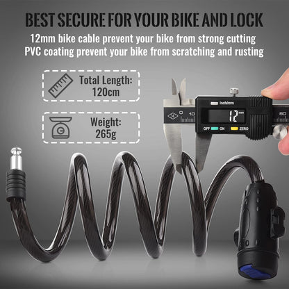 1.2m 2 Keys Bicycle Lock Bike Cable Locks Motorcycle Lock Mounting Bracket Scooter Lock V324-BKLOCK