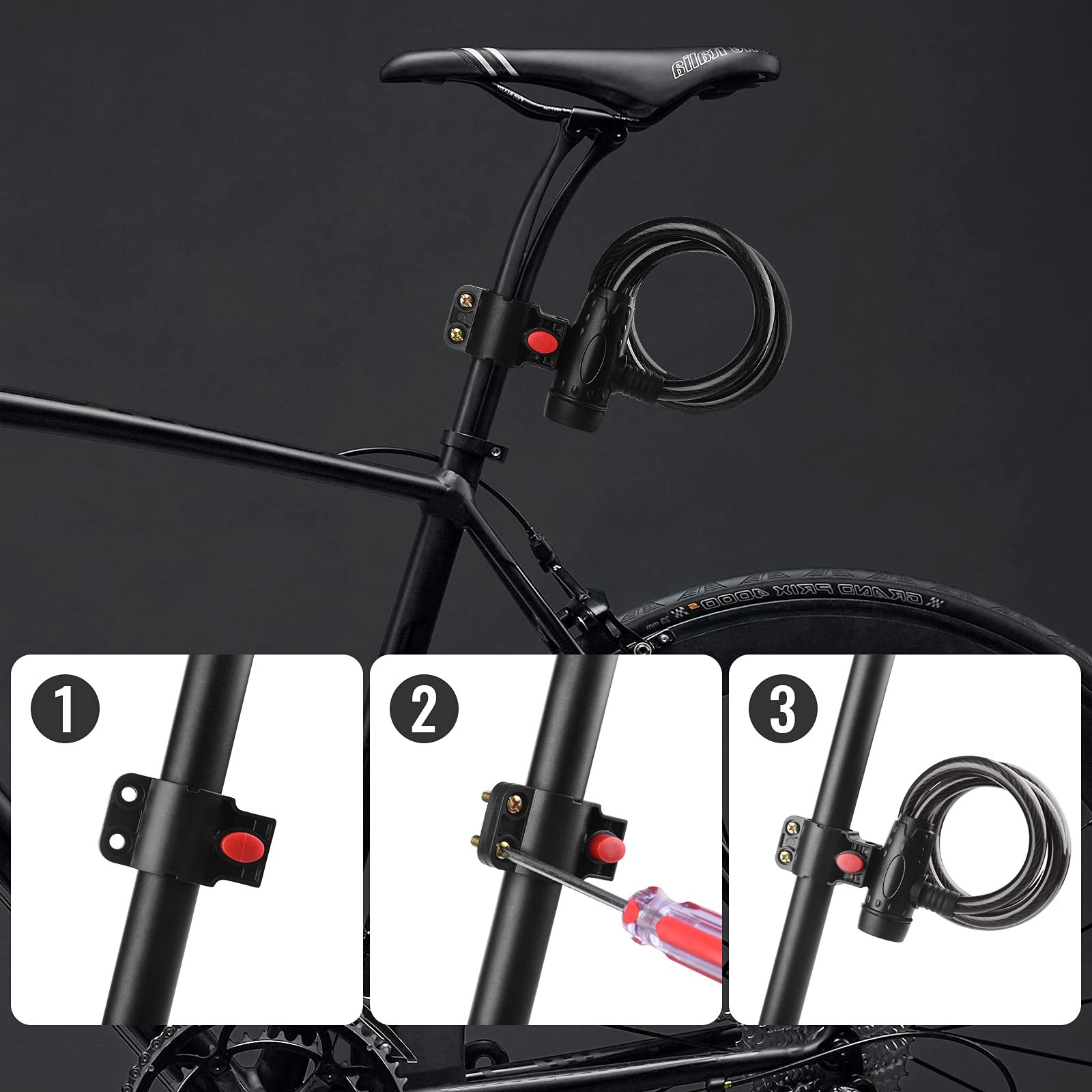1.2m 2 Keys Bicycle Lock Bike Cable Locks Motorcycle Lock Mounting Bracket Scooter Lock V324-BKLOCK