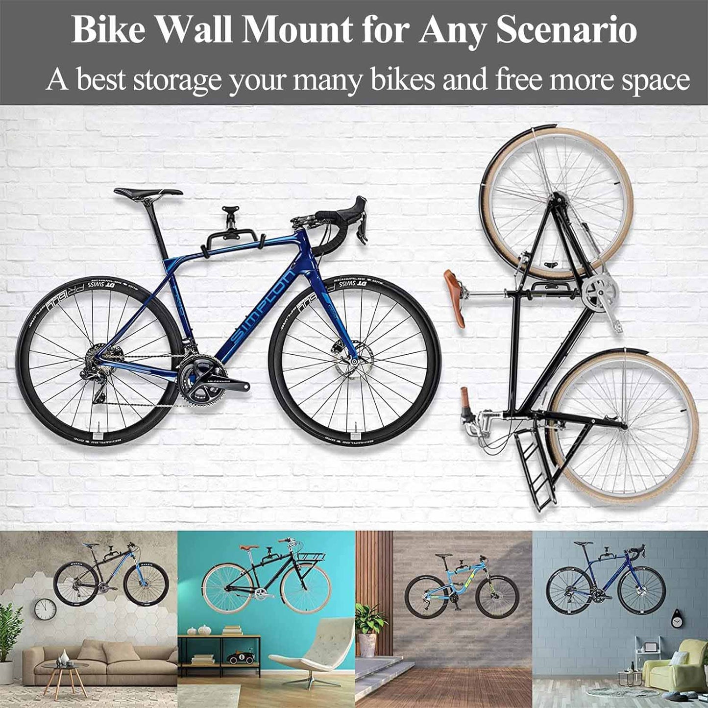 Black Storage Bicycle Wall Mount Wall Hook Bike Wall Rack Space Saving Bike Storage Bracket V324-BKWALLHOOK
