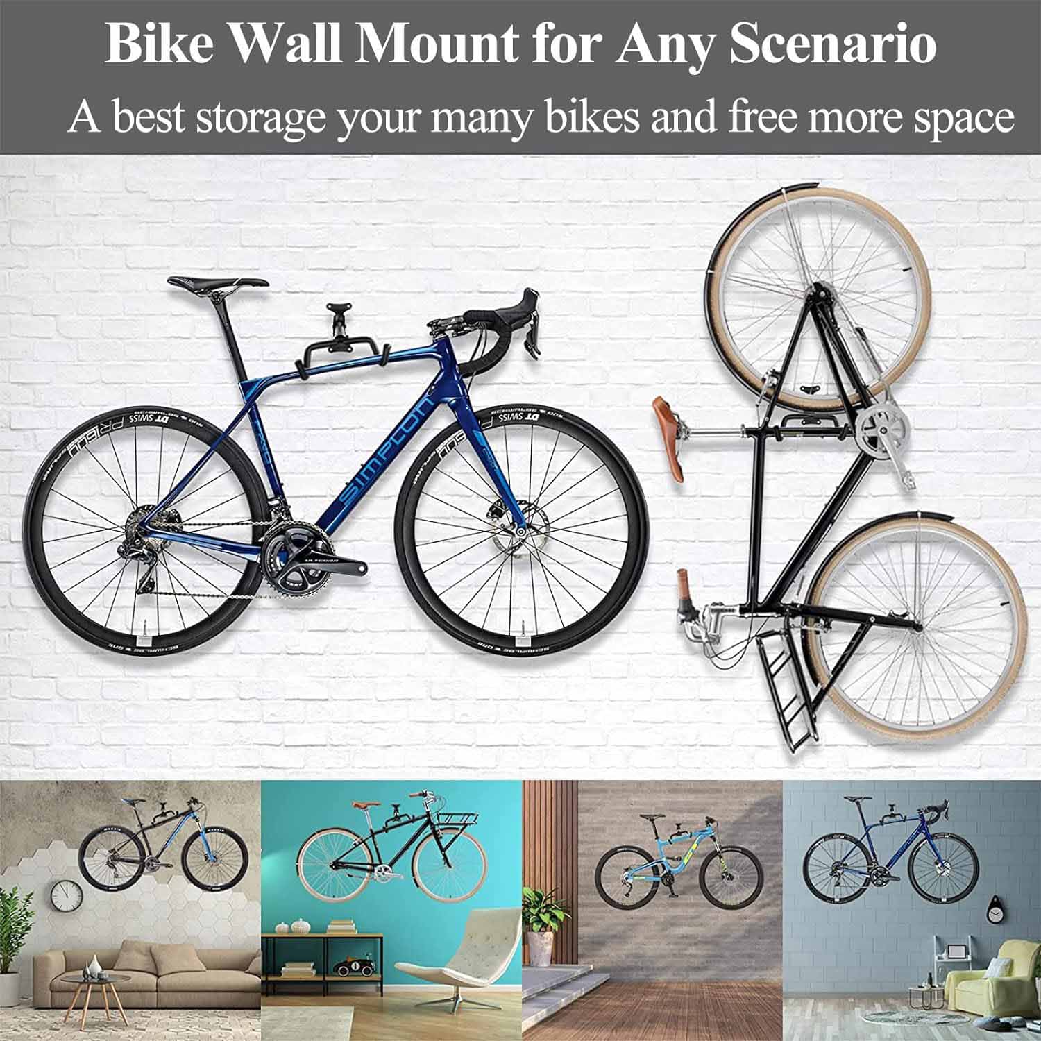 Black Storage Bicycle Wall Mount Wall Hook Bike Wall Rack Space Saving Bike Storage Bracket V324-BKWALLHOOK