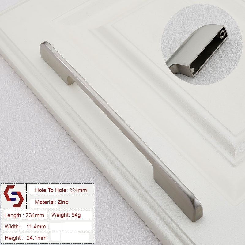 Zinc Kitchen Cabinet Handles Drawer Bar Handle Pull brushed silver color hole to hole size 224mm V324-BL-2019-BS-224
