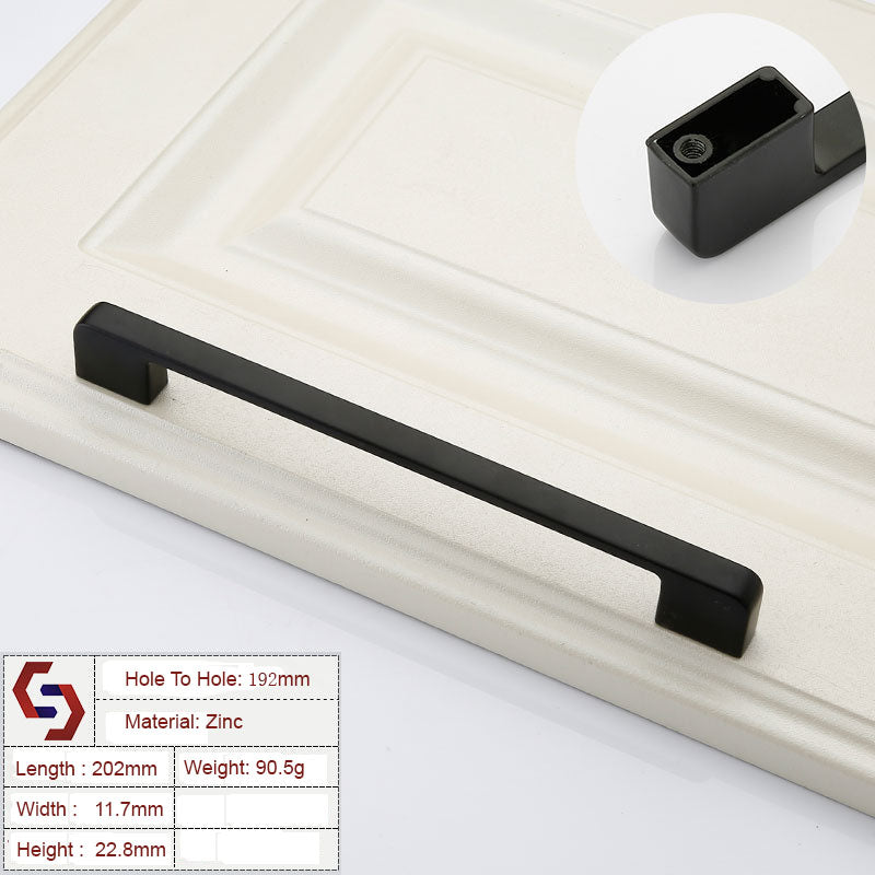 Zinc Kitchen Cabinet Handles Drawer Bar Handle Pull black color hole to hole size 192mm V324-BL-2354-BK-192