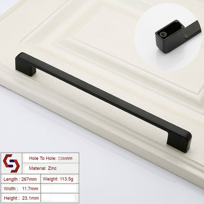 Zinc Kitchen Cabinet Handles Drawer Bar Handle Pull black color hole to hole size 256mm V324-BL-2354-BK-256