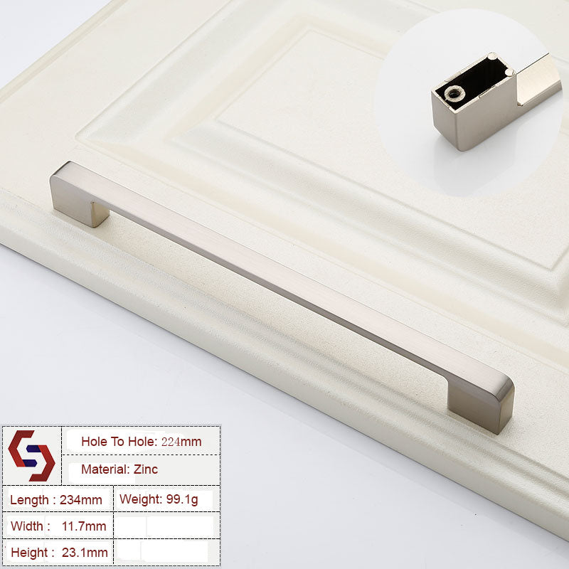 Zinc Kitchen Cabinet Handles Drawer Bar Handle Pull brushed silver color hole to hole size 224mm V324-BL-2354-BS-224