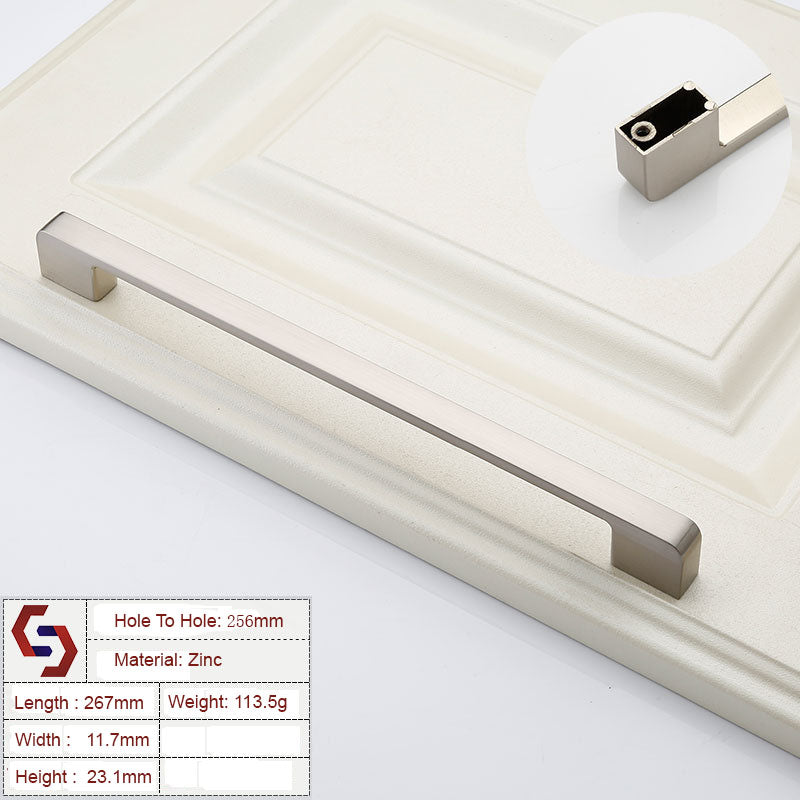 Zinc Kitchen Cabinet Handles Drawer Bar Handle Pull brushed silver color hole to hole size 256mm V324-BL-2354-BS-256