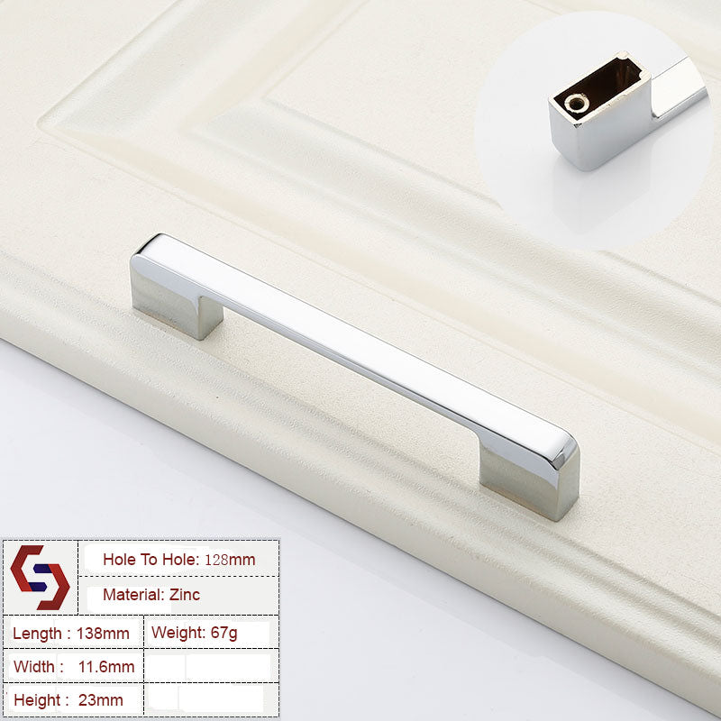 Zinc Kitchen Cabinet Handles Drawer Bar Handle Pull silver color hole to hole size 128mm V324-BL-2354-SI-128