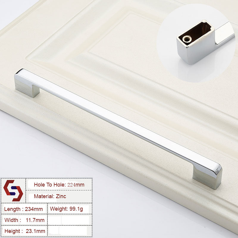 Zinc Kitchen Cabinet Handles Drawer Bar Handle Pull silver color hole to hole size 224mm V324-BL-2354-SI-224