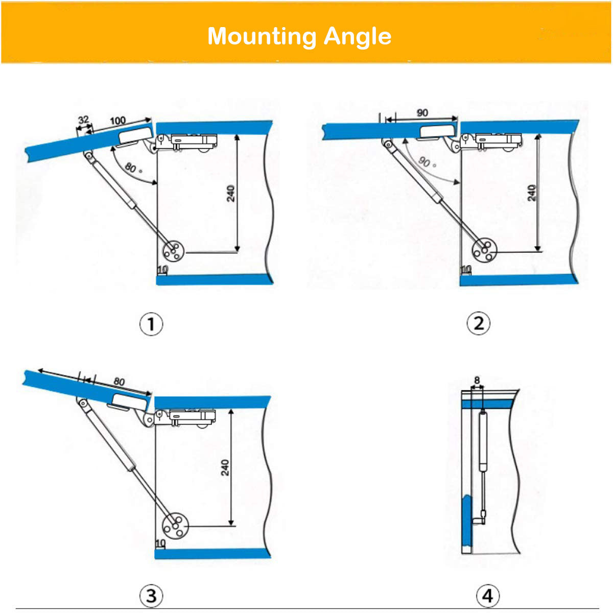 2 Pcs 100N Cabinet Door Hydraulic Hinge Metal Head Lift Support Soft Close & Buffer Telescopic V324-BL-CABIHYDR30N