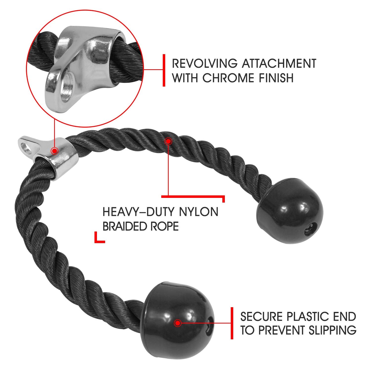 Tricep Rope Fitness Gym Pulley Pull Down Rope Cable Machine Attachment Pull down Rope V324-CABCRO-ROPE-D