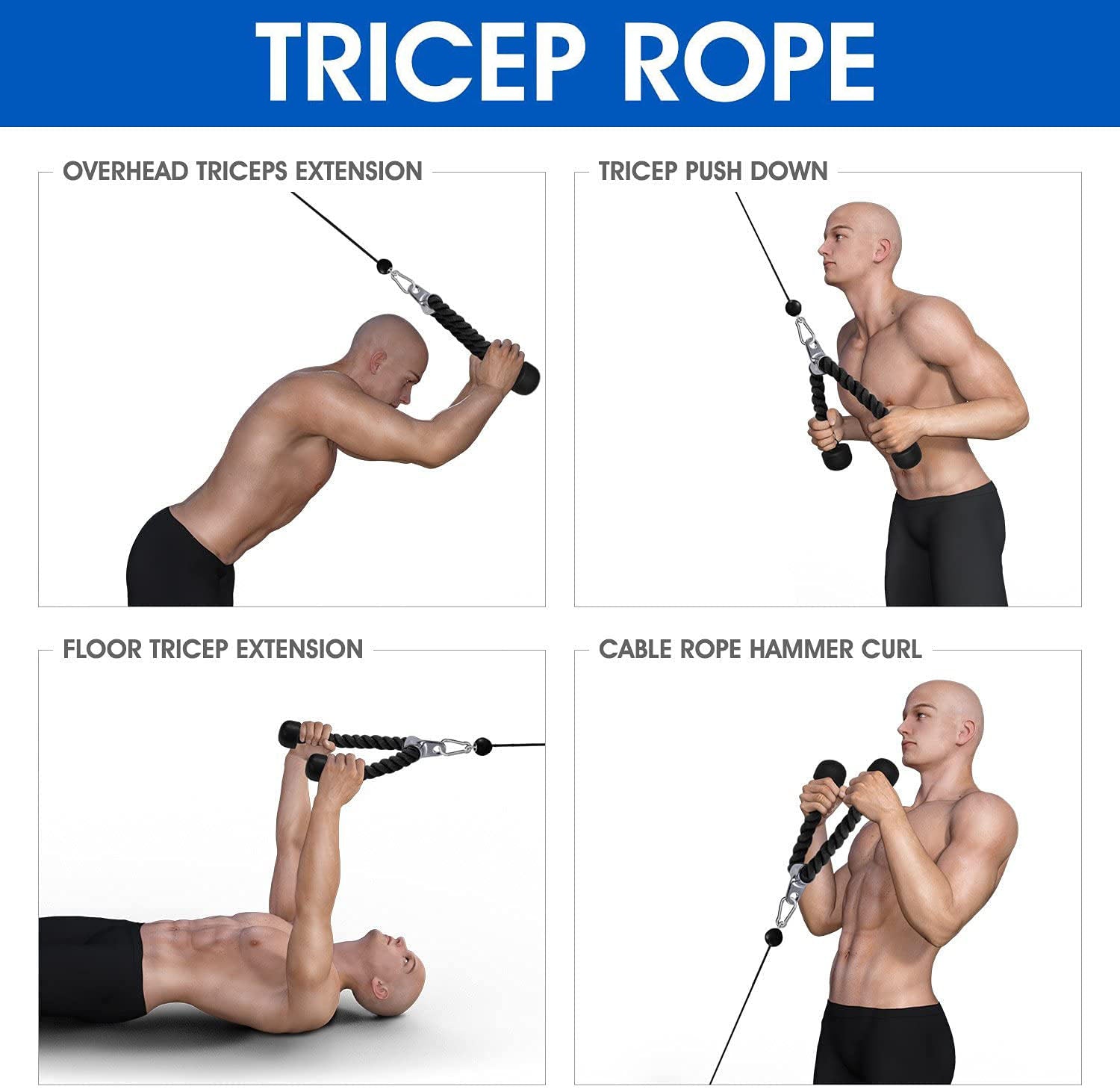 Tricep Rope Fitness Gym Pulley Pull Down Rope Cable Machine Attachment Pull down Rope V324-CABCRO-ROPE-D