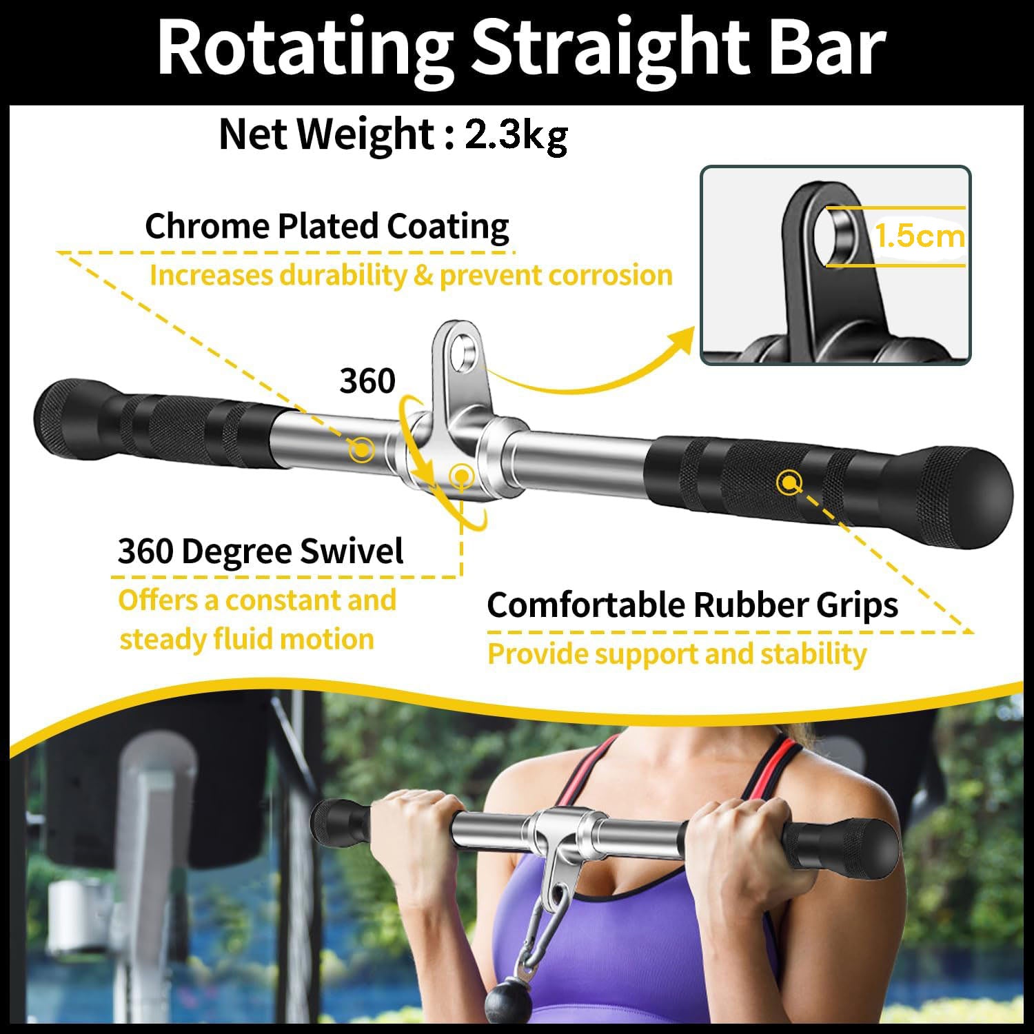 50cm Tricep Press Pulldown Bar Cable Machine LAT Pull down Bar Rotating straight Bar V324-CABCROSS-BAR50CM